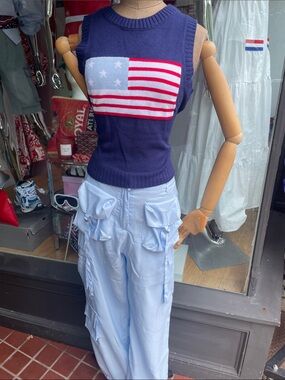 Navy‎ Sleeveless Knit Tank with American Flag